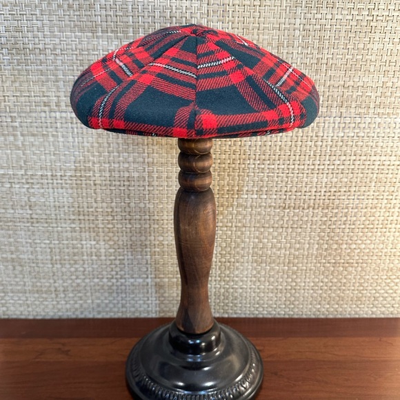 🌟2xHP🌟VTG 1970s-80s Red & Green Wool Tartan Plaid Newsboy Cap L - Picture 3 of 10